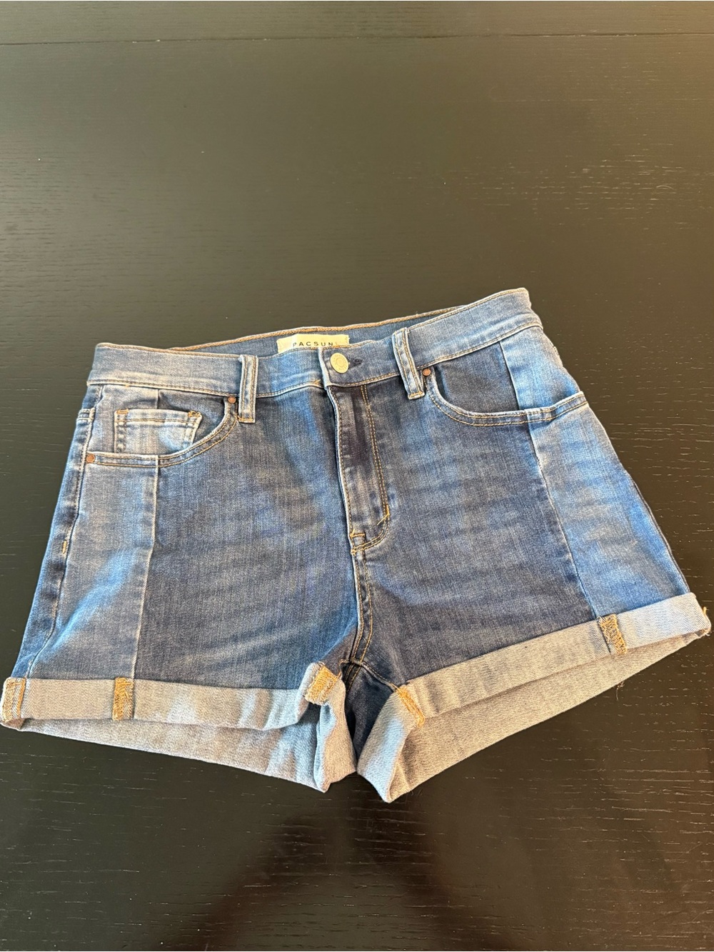 PacSun Two-Tone Blue Rolled Hem Denim Shorts
